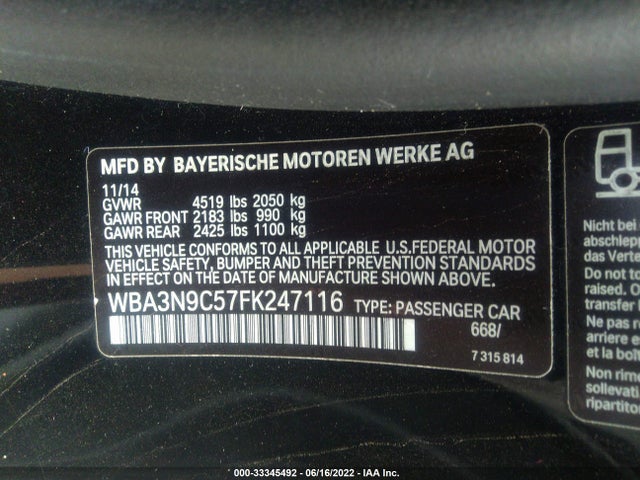 2015 BMW 4 Series, VIN: WBA3N9C57FK247116
