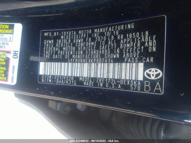2019 Toyota Corolla, VIN: 5YFBURHEXKP907414