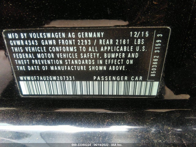 2016 Volkswagen Golf R, VIN: WVWUF7AU2GW207331