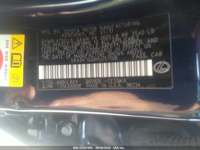 2017 Lexus ES, VIN: 58ABK1GG8HU051198
