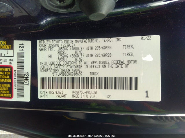 2022 Toyota Tundra, VIN: 5TFJA5DB2NX010697