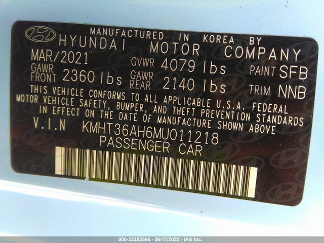 2021 Hyundai Veloster, VIN: KMHT36AH6MU011218