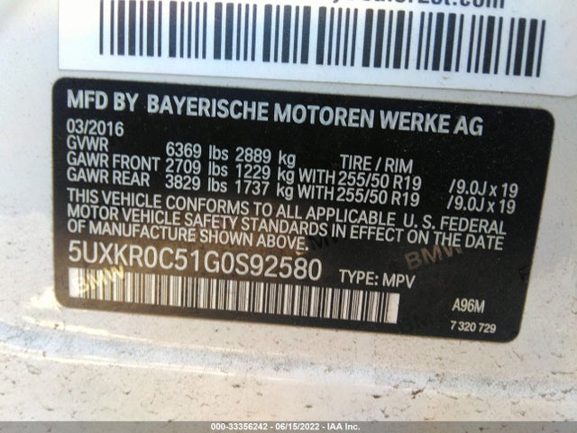BMW X5 Xdrive35i 2016 5UXKR0C51G0S92580 Image 9