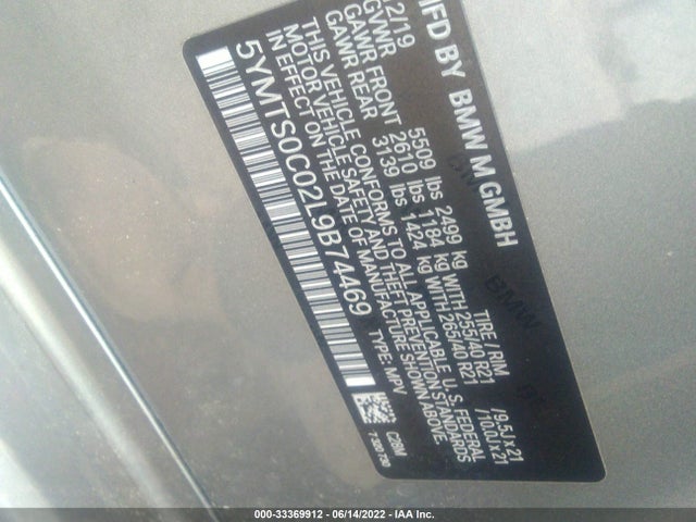 2020 BMW X3, VIN: 5YMTS0C02L9B74469