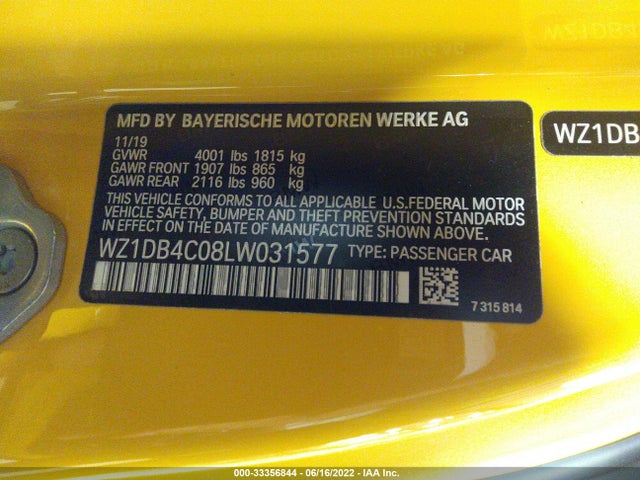 2020 Toyota Supra, VIN: WZ1DB4C08LW031577