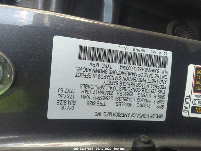 2019 Honda CR-V, VIN: 5J6RW6H38KL000654