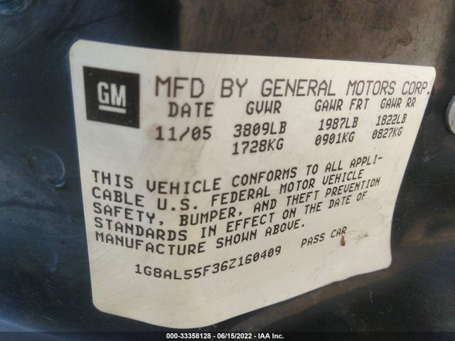 2006 SATURN ION VIN: 1G8AL55F36Z160409