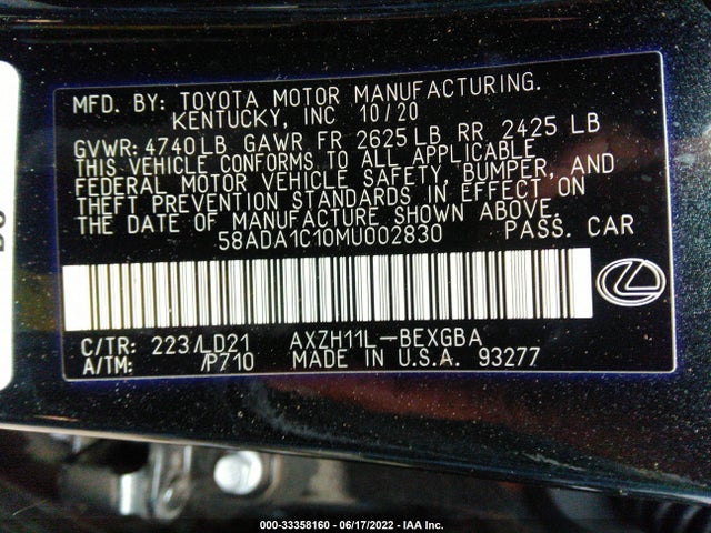 2021 Lexus ES, VIN: 58ADA1C10MU002830