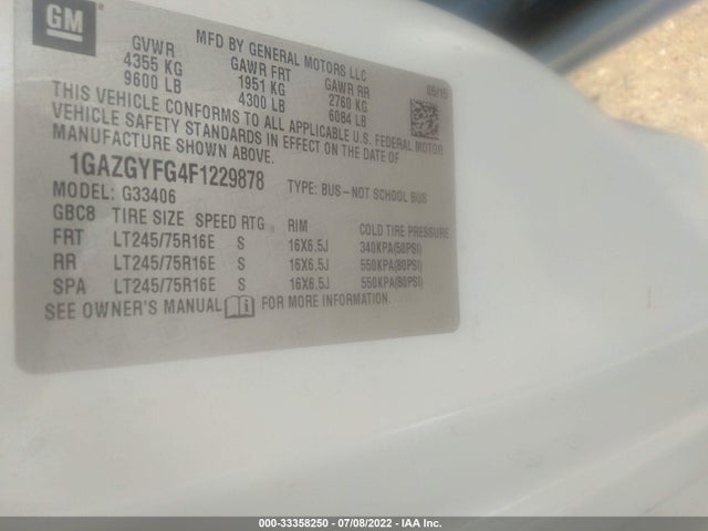 2015 Chevrolet Express, VIN: 1GAZGYFG4F1229878