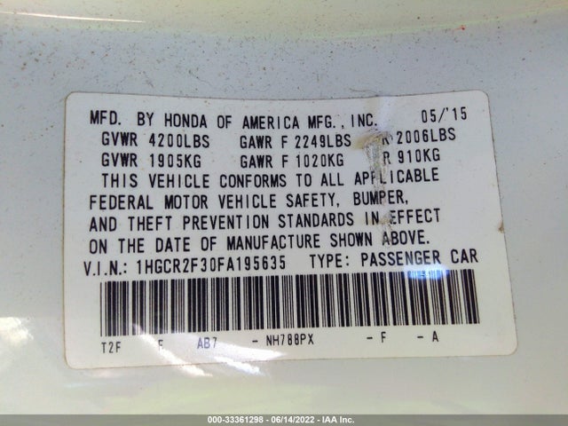 Honda Accord Sedan Lx 2015 1HGCR2F30FA195635 Image 9