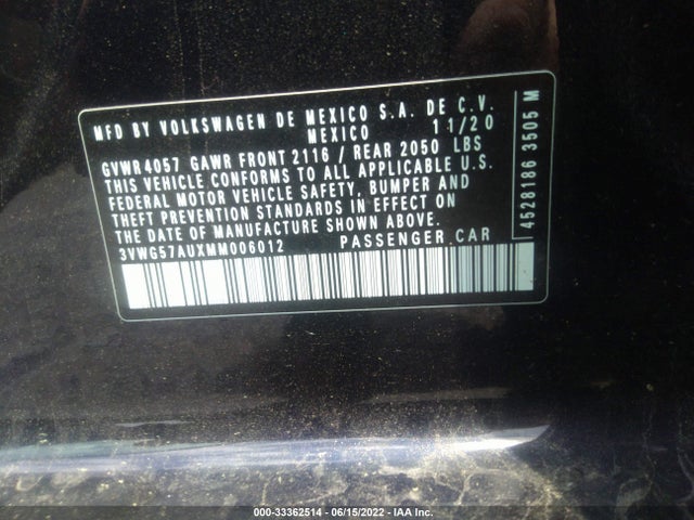 2021 Volkswagen Golf, VIN: 3VWG57AUXMM006012