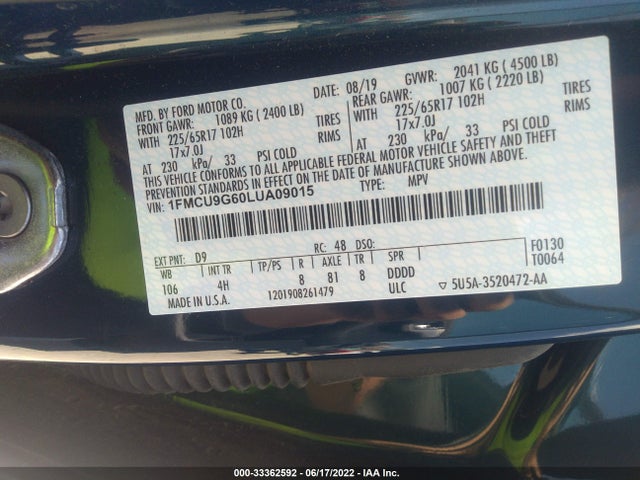 2020 Ford Escape, VIN: 1FMCU9G60LUA09015