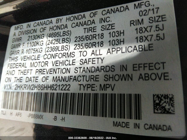 Honda Cr-v Ex-l 2017 2HKRW2H86HH621222 Image 9