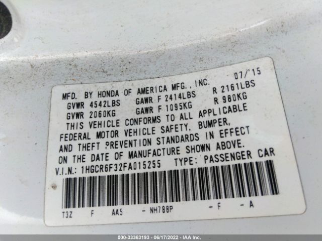 1HGCR6F32FA015255 Honda ACCORD HYBRID