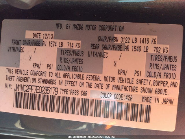 2014 Mazda MX-5 Miata, VIN: JM1NC2PF7E0235179
