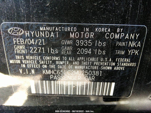 2021 Hyundai Ioniq, VIN: KMHC65LC2MU250381