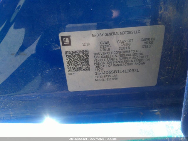 2020 Chevrolet Sonic, VIN: 1G1JD5SB1L4110971