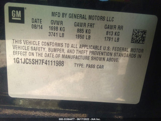 2015 Chevrolet Sonic, VIN: 1G1JC5SH7F4111988