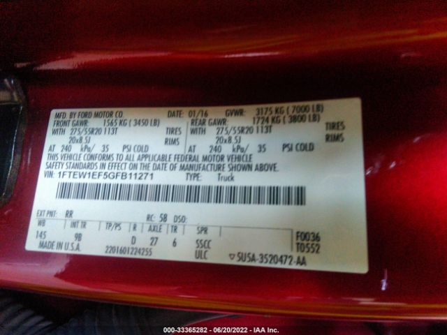 1FTEW1EF5GFB11271 Ford F-150 Platinum