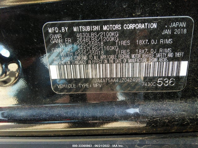 2018 Mitsubishi Eclipse, VIN: JA4AT5AA4JZ042498