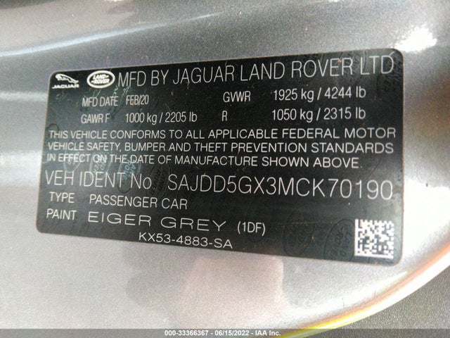2021 Jaguar F-TYPE, VIN: SAJDD5GX3MCK70190