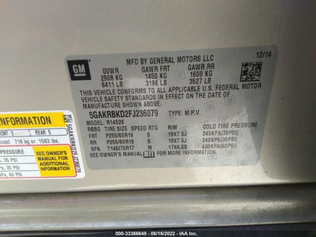 5GAKRBKD2FJ236079 Buick Enclave Leather