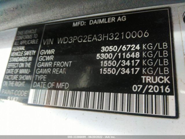 WD3PG2EA3H3210006 Mercedes-Benz METRIS CARGO VAN