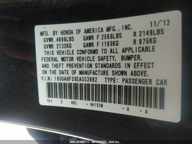 2014 Acura TL, VIN: 19UUA8F59EA003692