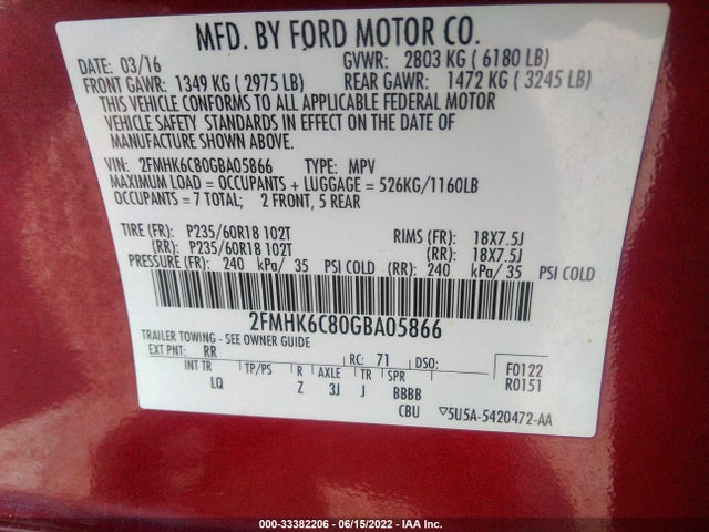 2016 Ford Flex, VIN: 2FMHK6C80GBA05866