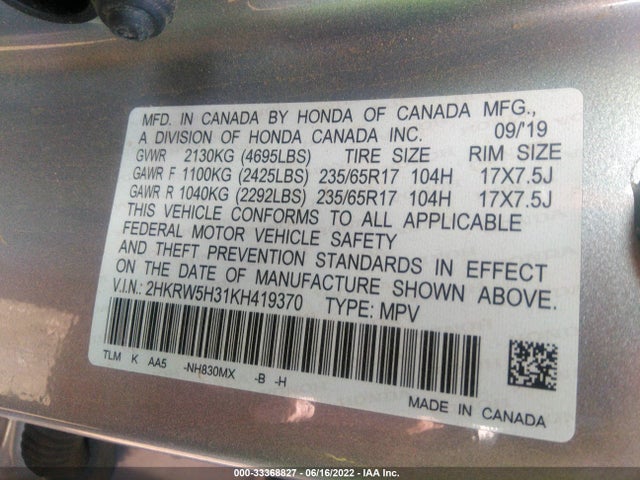Honda CR-V LX 2019 2HKRW5H31KH419370 Image 10