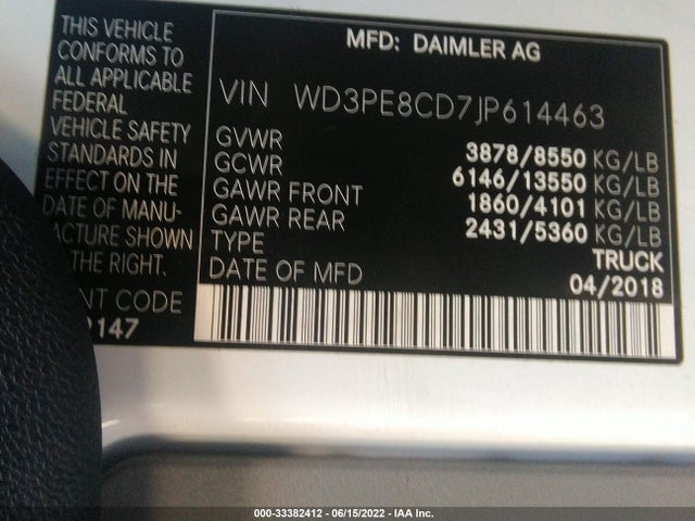 2018 Mercedes-Benz Sprinter, VIN: WD3PE8CD7JP614463