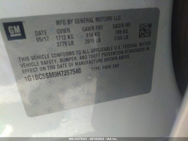 Chevrolet CRUZE LS 2017 1G1BC5SM9H7257540 Image 11