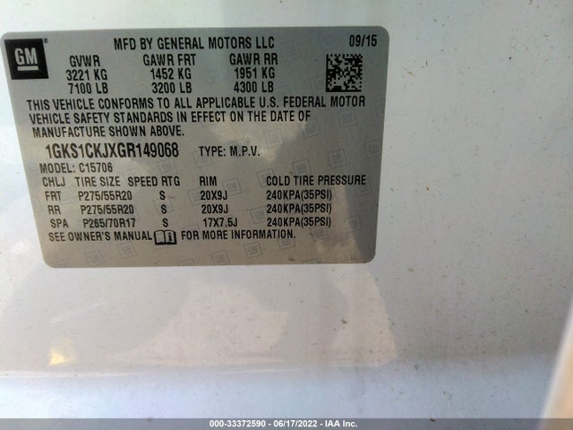 GMC YUKON DENALI 2016 1GKS1CKJXGR149068 Image 9