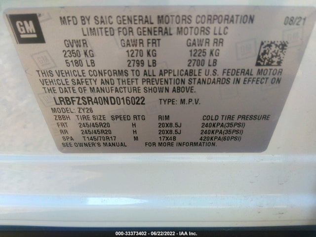 2022 Buick Envision, VIN: LRBFZSR40ND016022