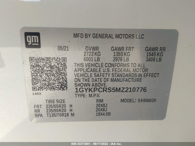 2021 Cadillac XT6, VIN: 1GYKPCRS5MZ210776