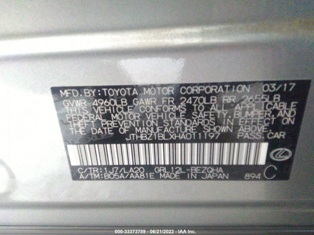 2017 Lexus GS, VIN: JTHBZ1BLXHA011197