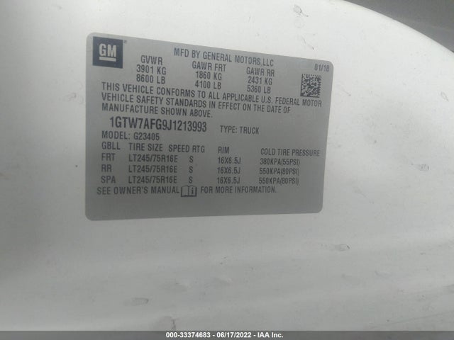 2018 GMC Savana, VIN: 1GTW7AFG9J1213993