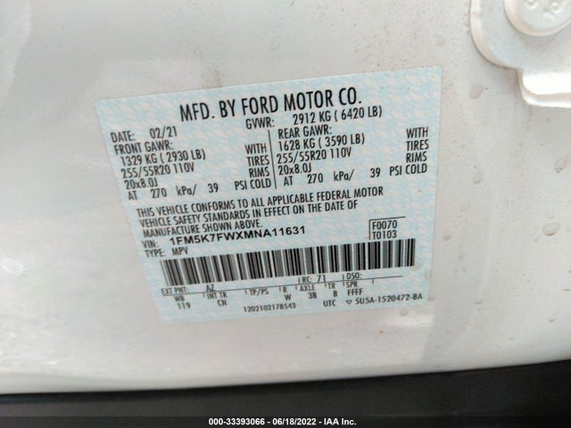2021 Ford Explorer, VIN: 1FM5K7FWXMNA11631