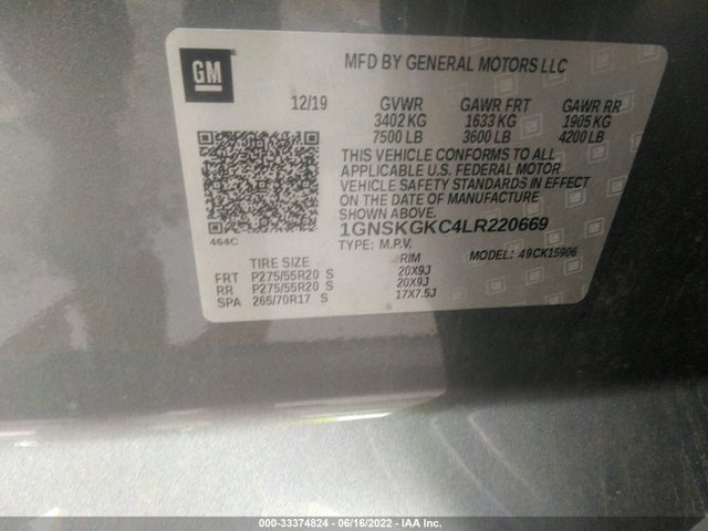 2020 Chevrolet Suburban, VIN: 1GNSKGKC4LR220669
