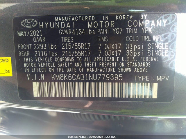 2022 Hyundai Kona, VIN: KM8K6CAB1NU779395