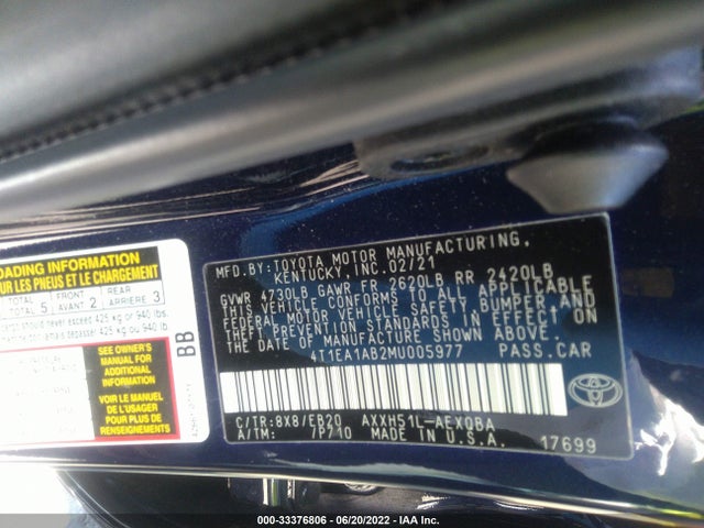 2021 Toyota Avalon, VIN: 4T1EA1AB2MU005977