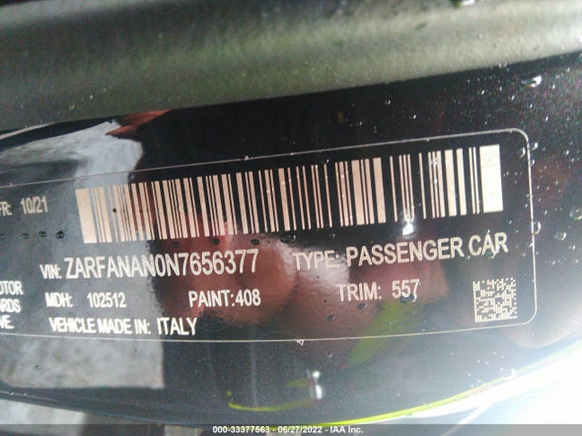 2022 Alfa Romeo Giulia, VIN: ZARFANAN0N7656377