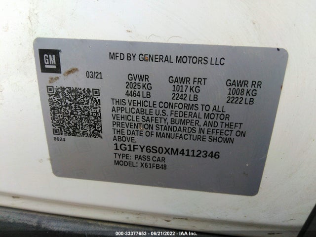 2021 Chevrolet Bolt EV, VIN: 1G1FY6S0XM4112346