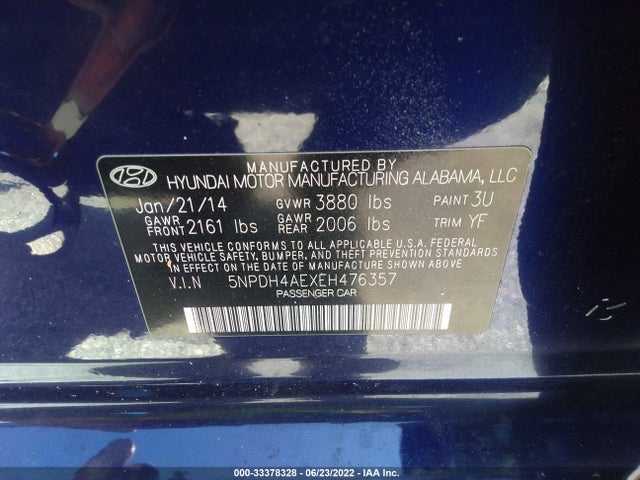 33378328 :رقم المزاد ، 5NPDH4AEXEH476357 vin ، 2014 Hyundai Elantra Se مزاد بيع
