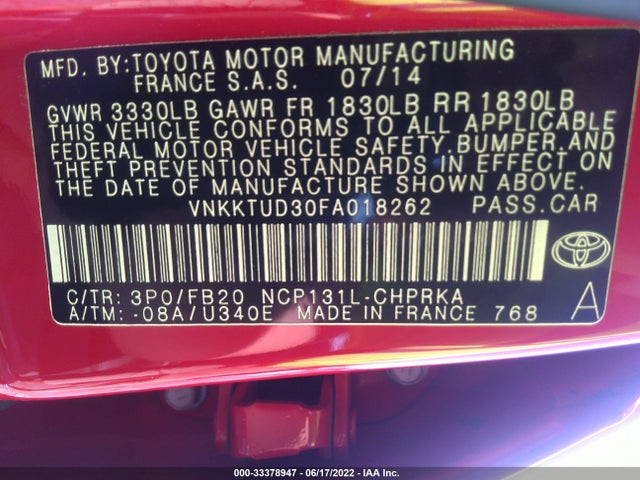 2015 Toyota Yaris, VIN: VNKKTUD30FA018262