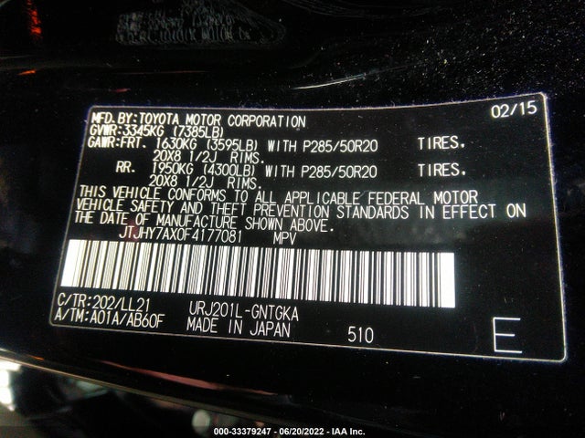 2015 Lexus LX, VIN: JTJHY7AX0F4177081