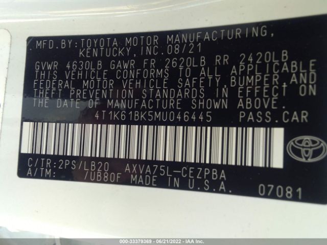 4T1K61BK5MU046445 Toyota Camry Xse Awd