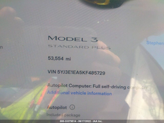 2019 Tesla 3, VIN: 5YJ3E1EA5KF485729