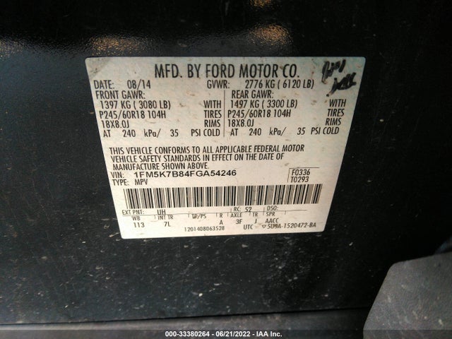 2015 FORD EXPLORER BASE VIN: 1FM5K7B84FGA54246