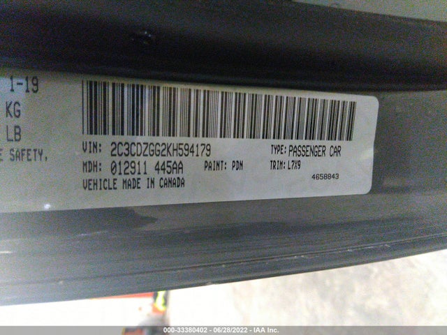 Dodge Challenger Sxt 2019 2C3CDZGG2KH594179 Image 9